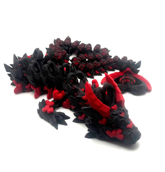 3D printed Articulating Dark Heart Dragon Red/Black 26 Inches Long!